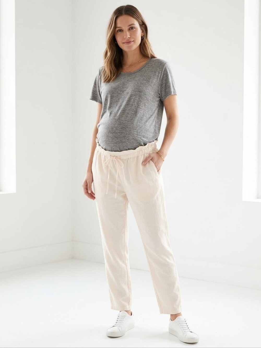 HATCH The Paperbag Pant Drawstring Pants Cream Size 2